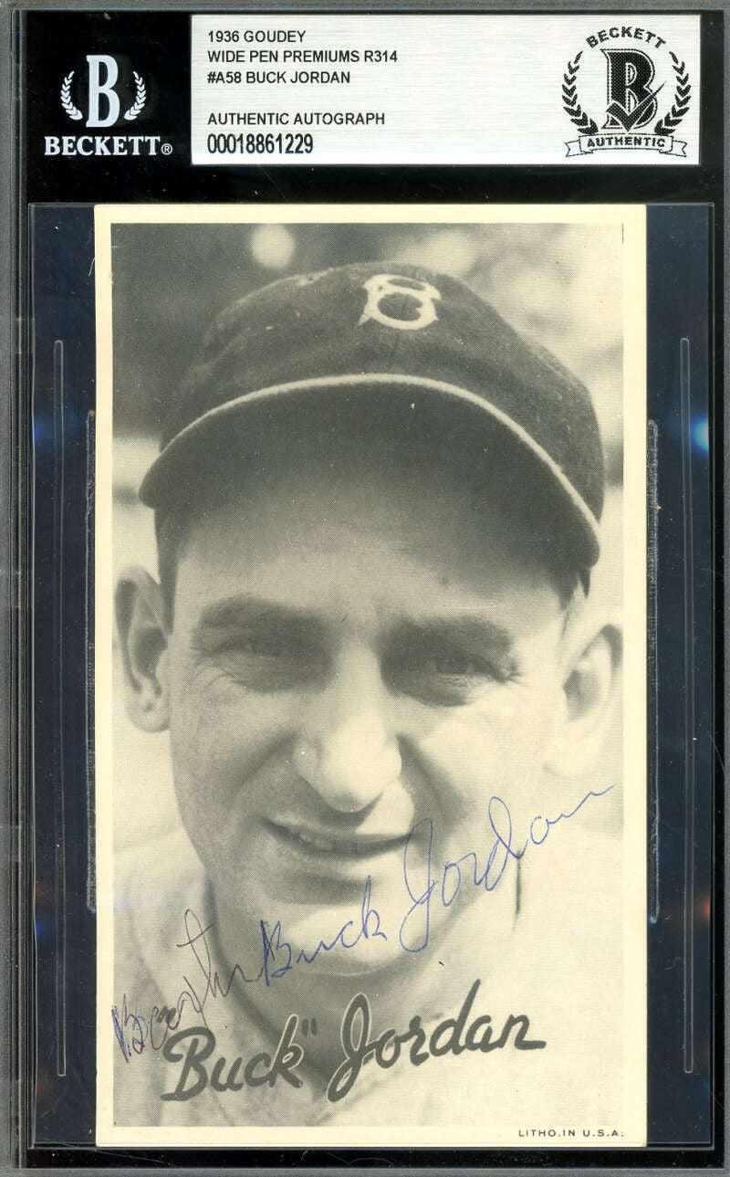 Buck Jordan Beckett BAS Signed 1936 Goudey Wide Pen Premiums R314 Autograph