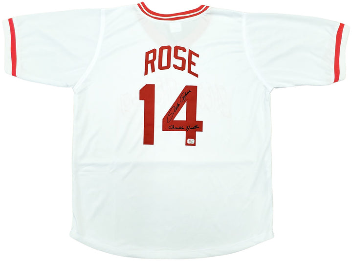 Cincinnati Reds Pete Rose Signed White Jersey "Charlie Hustle" PR Holo