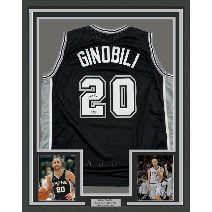 Framed Facsimile Autographed Manu Ginobili 35x39 San Antonio Reprint Jersey