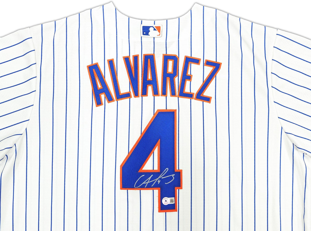 New York Mets Francisco Alvarez Signed White Nike Jersey Size XL Beckett Wit
