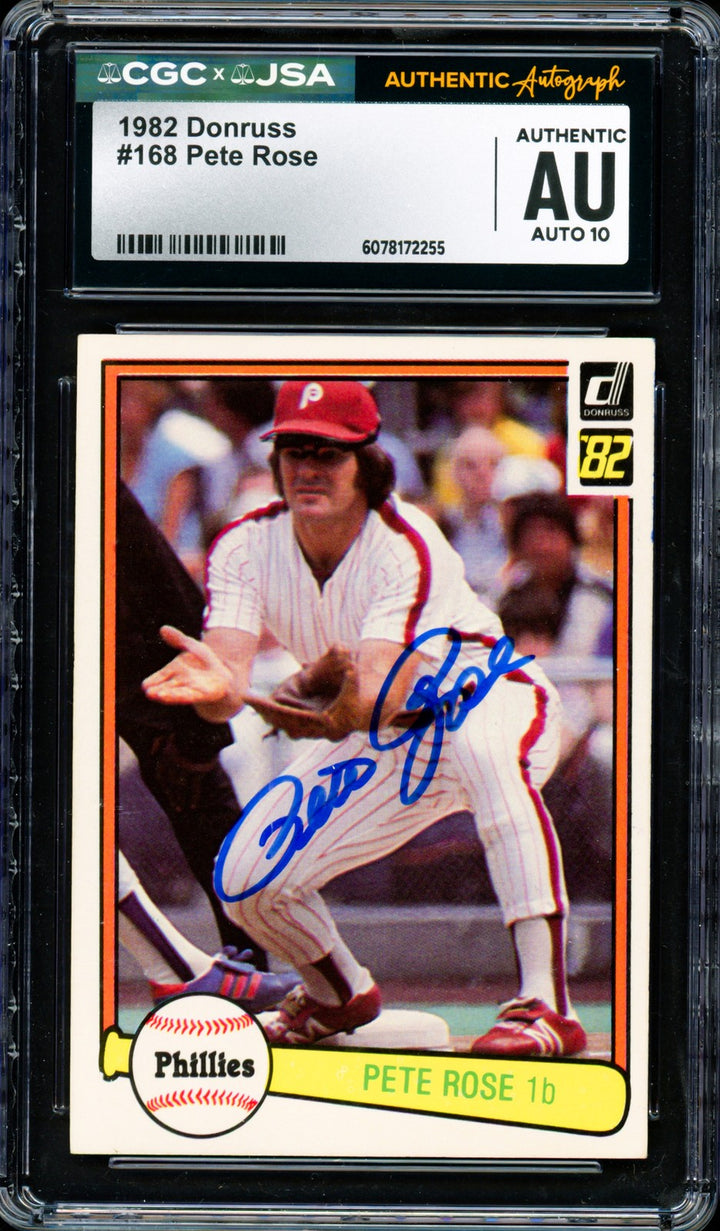 Pete Rose Autographed Signed 1982 Donruss Card 168 Phillies Auto GM 10 CGC x JSA