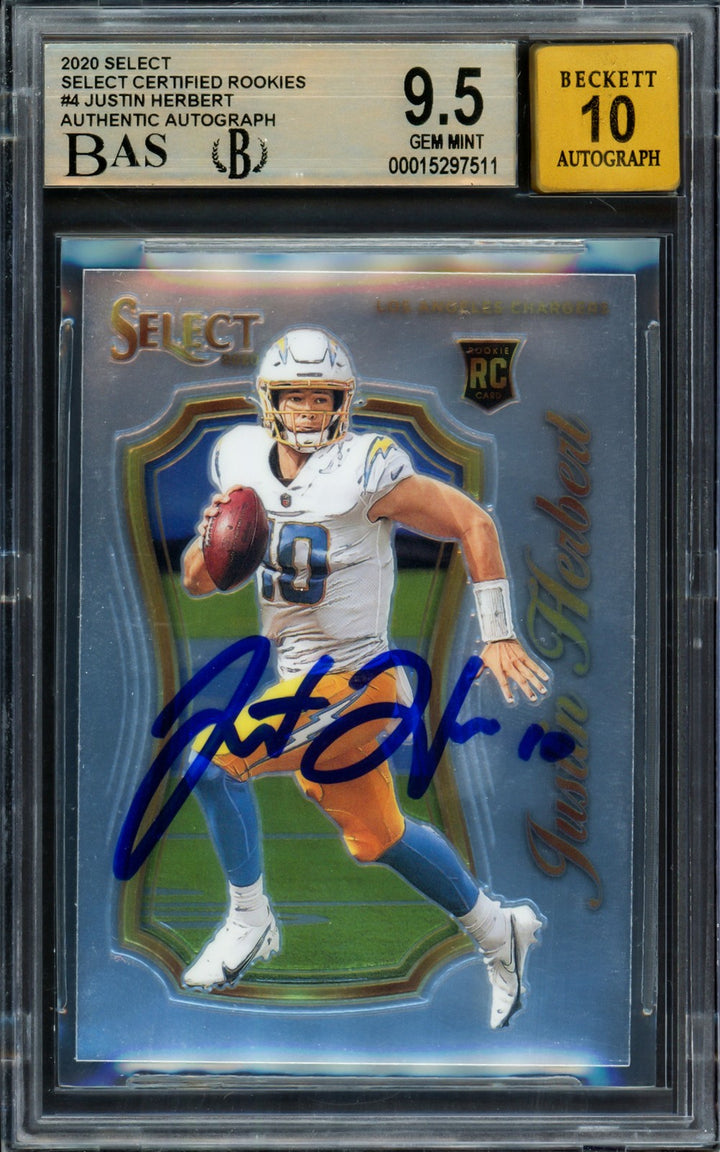 Justin Herbert Auto 2020 Select Certified RC 4 Chargers BGS 9.5 Auto 10 Beckett