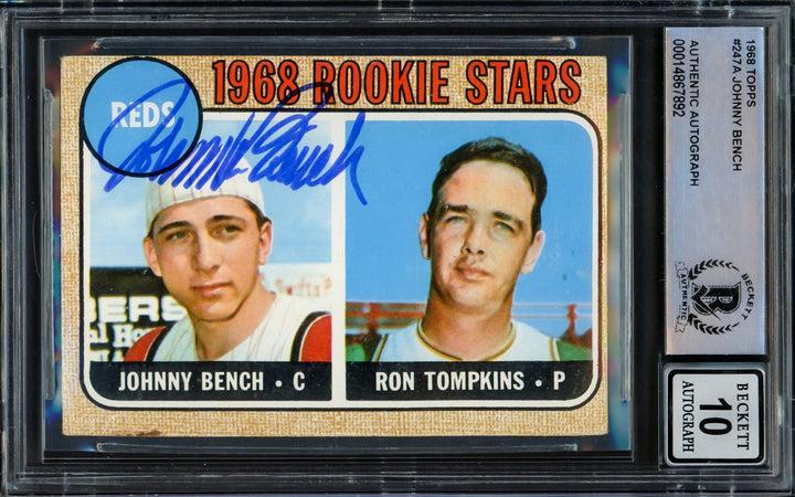 Johnny Bench Signed 1968 Topps RC 247 Reds Auto GM 10 Beckett #14867892