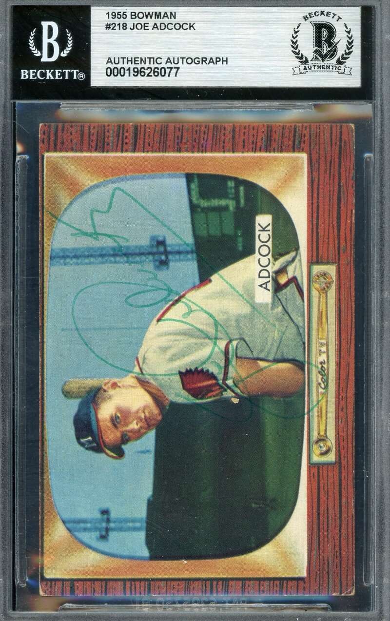 Joe Adcock Beckett BAS Vintage Signed 1955 Bowman Autograph Braves