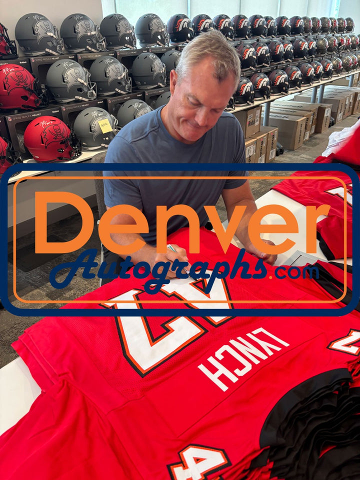 John Lynch Autographed/Signed Pro Style Red XL Jersey Beckett Witness 51439