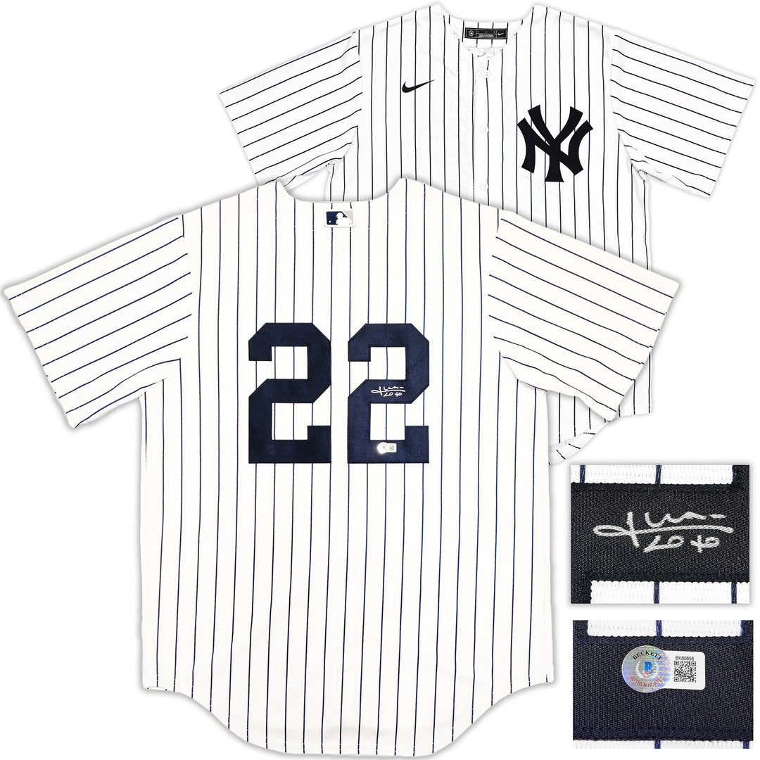 New York Yankees Juan Soto Signed White Pinstripes Nike Jersey Size L Beckett