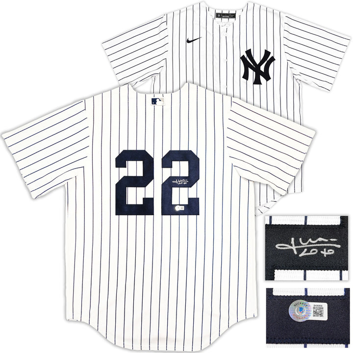 New York Yankees Juan Soto Signed White Pinstripes Nike Jersey Size L Beckett