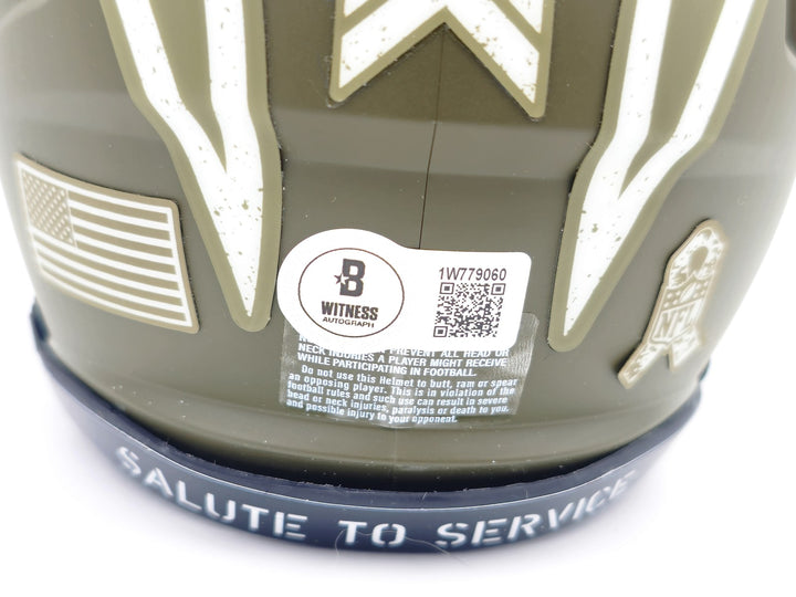 Ron Mix Auto Chargers Army Green Salute to Service Mini Helmet HOF 1979 Beckett
