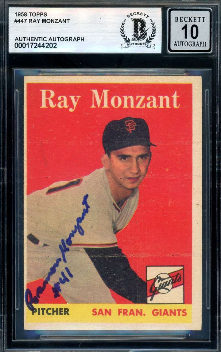 Ray Monzant Gem Mint 10 Beckett BAS Signed 1958 Topps Autograph