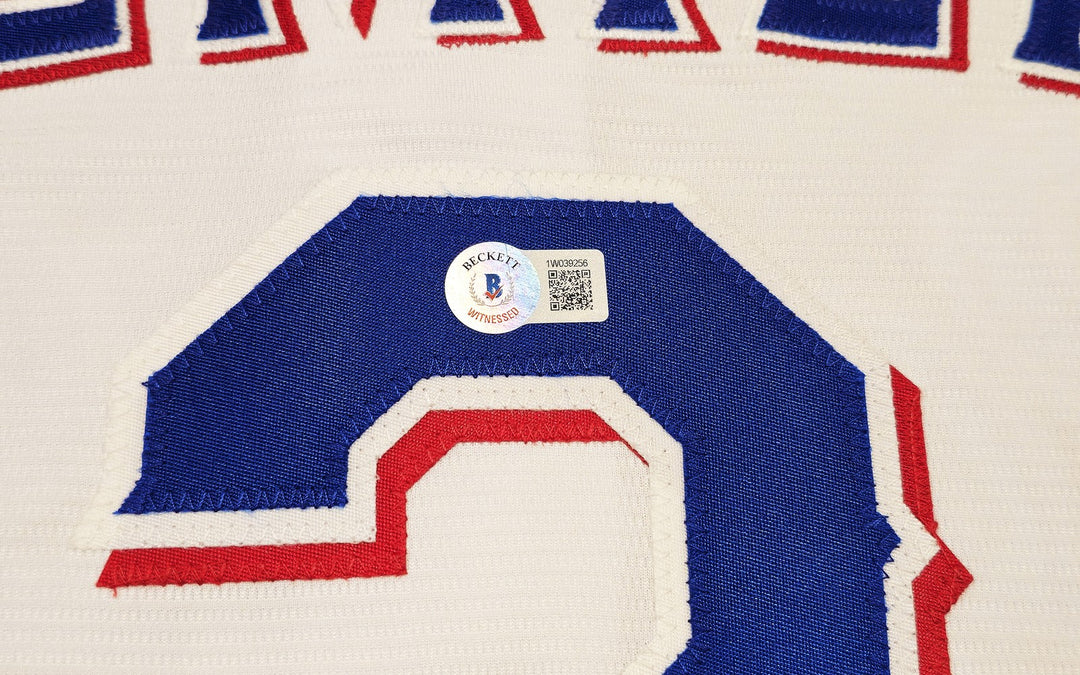 Rangers Marcus Semien Auto White Nike Jersey Size 2XLT 23 WS Champs Beckett Wit