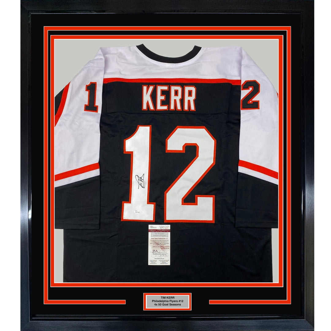 FRAMED Autographed/Signed TIM KERR 33x42 Philadelphia Black Jersey JSA COA Auto