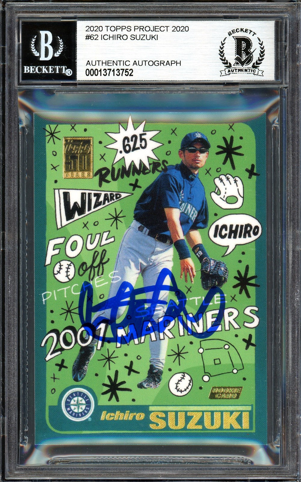 Ichiro Suzuki Signed Topps Project 2020 Sophia Chang Card 62 Blue #1/10 Beckett