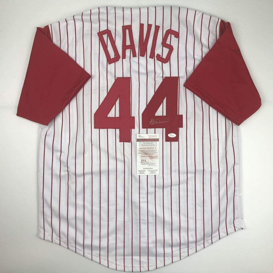 Autographed/Signed ERIC DAVIS Cincinnati Pinstripe Jersey JSA COA Auto
