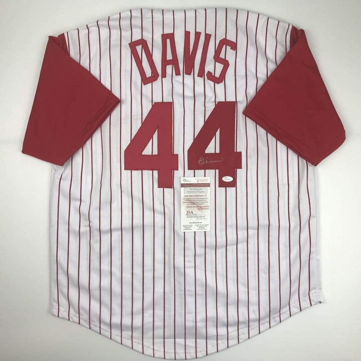 Autographed/Signed ERIC DAVIS Cincinnati Pinstripe Jersey JSA COA Auto