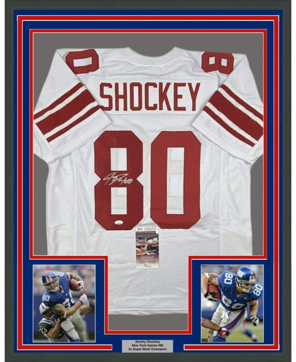 FRAMED Autographed/Signed JEREMY SHOCKEY 33x42 New York White Jersey JSA COA