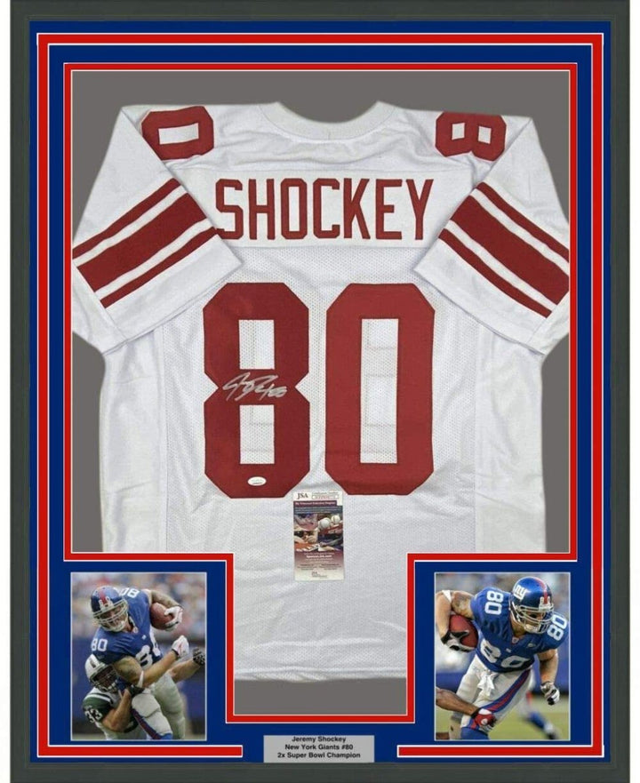 FRAMED Autographed/Signed JEREMY SHOCKEY 33x42 New York White Jersey JSA COA