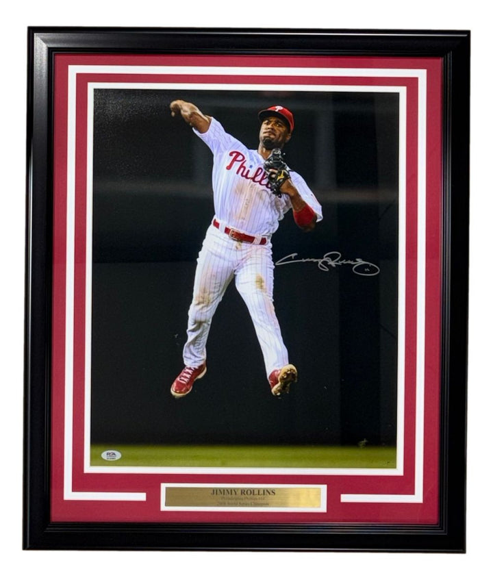 Jimmy Rollins Signed Framed 16x20 Philadelphia Phillies Fielding Photo PSA Holo