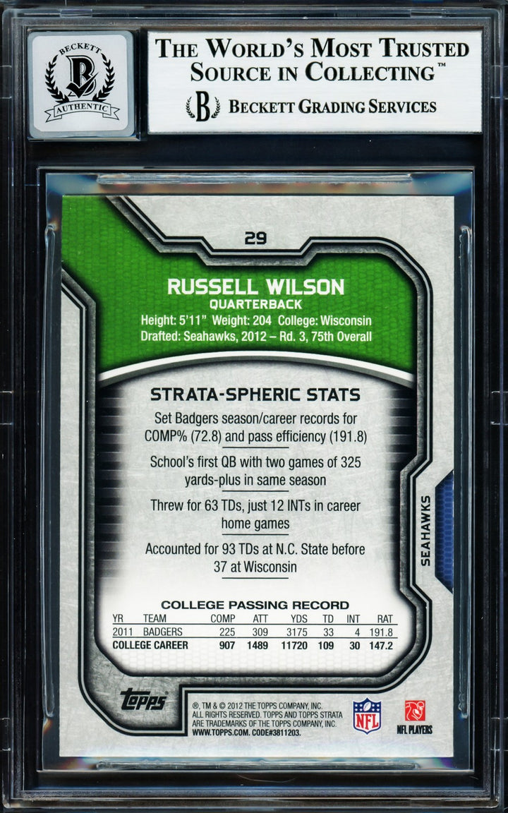 Russell Wilson Signed 2012 Topps Strata RC 29 Seahawks Auto GM 10 Beckett