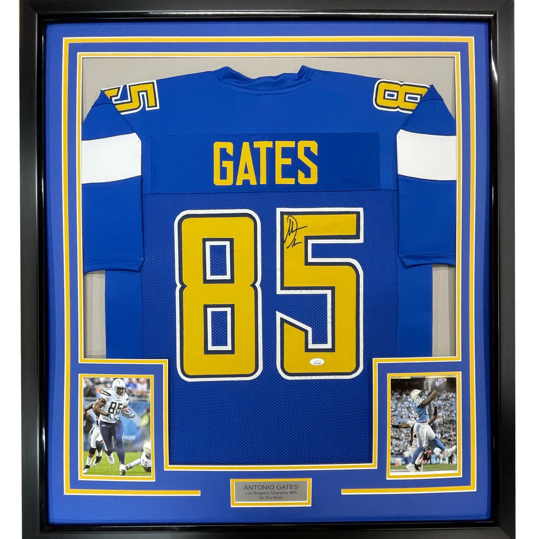 Framed Signed Antonio Gates 35x39 Los Angeles LA Color Rush Jersey BAS COA
