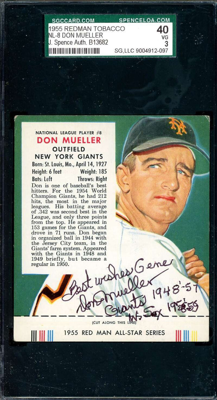 Don Mueller JSA SGC Coa Signed 1955 Red Man Tobacco With Tab Autograph
