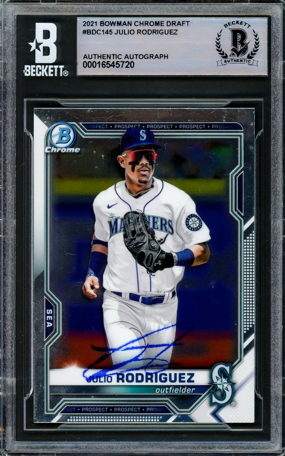 Julio Rodriguez Autographed 2021 Bowman Chrome Draft Card Beckett 16545720
