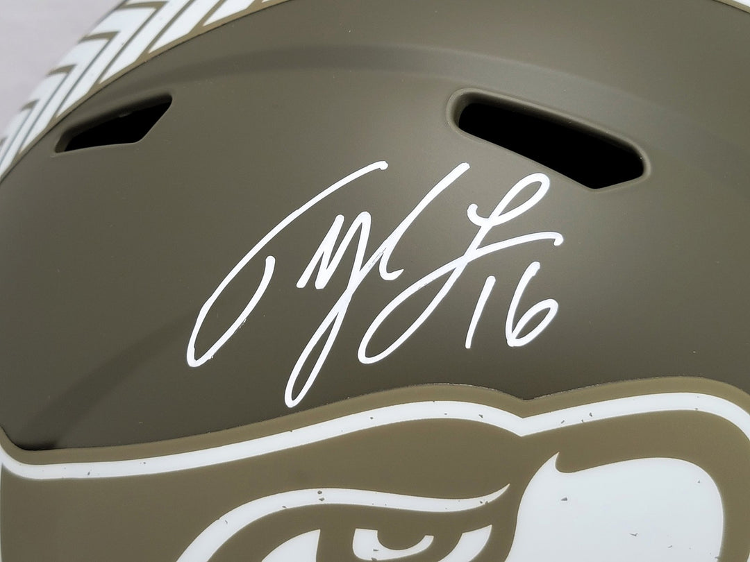 Tyler Lockett Auto Seahawks Army Green Salute 2 Service Full Size Rep Spd Helmet
