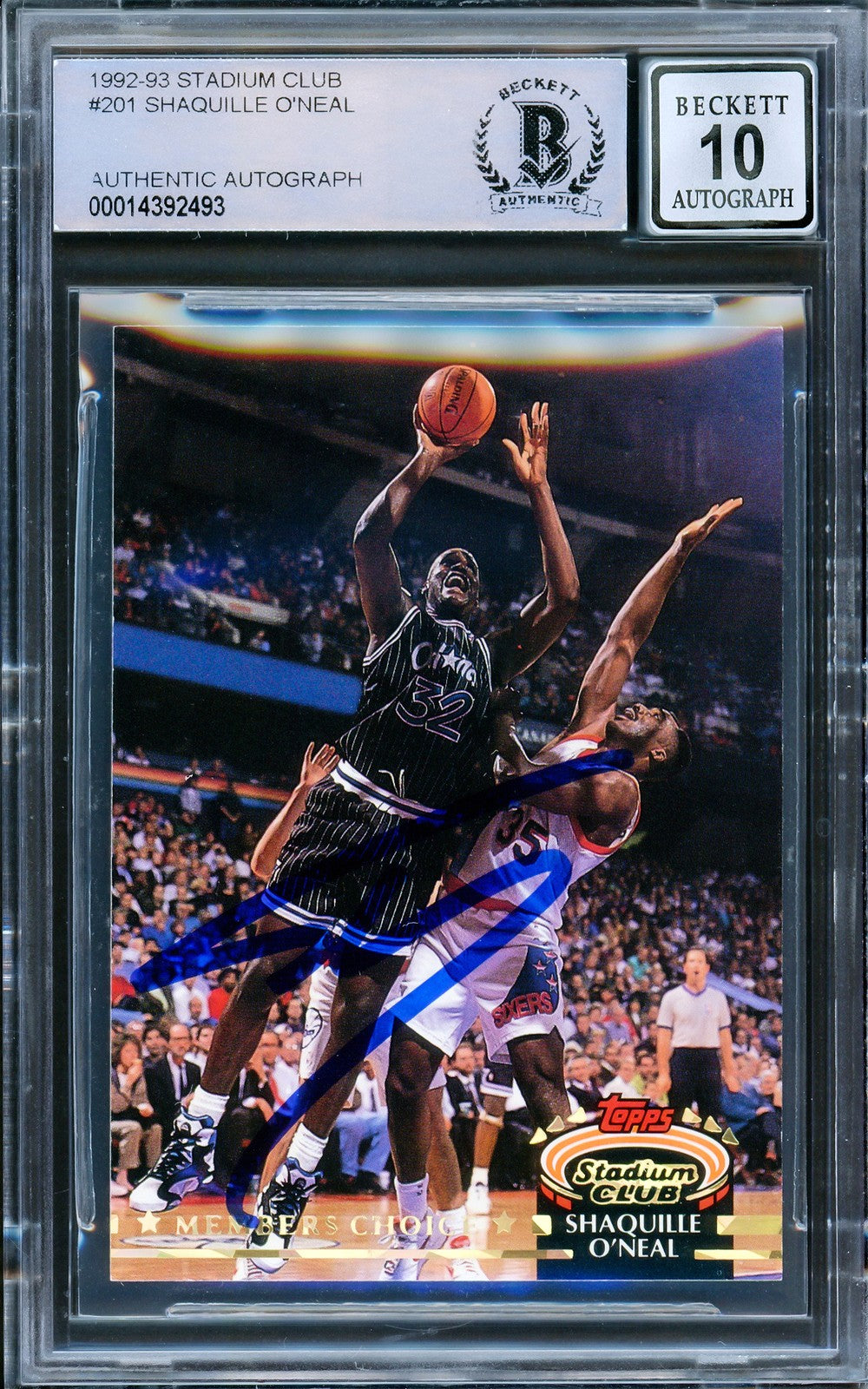 Shaquille ONeal Auto 1992-93 Stadium Club Members Choice RC 201 Magic Sig 10 BAS