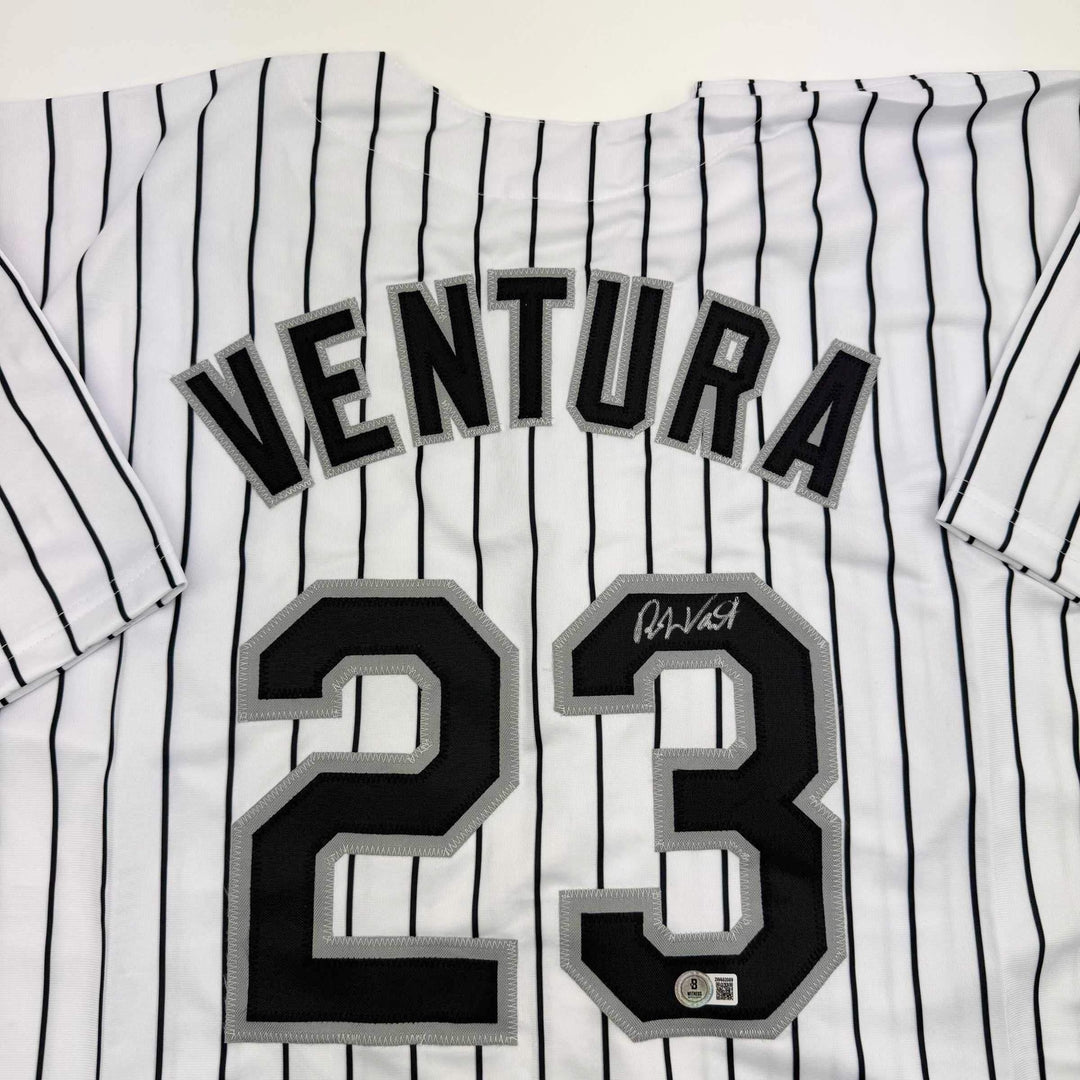 Autographed/Signed Robin Ventura Chicago Pinstripe Baseball Jersey Beckett COA