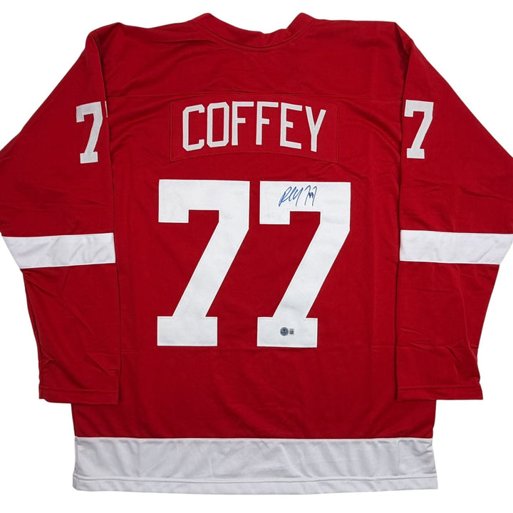 Autographed/Signed Paul Coffey Detroit Red Hockey Jersey Beckett BAS COA