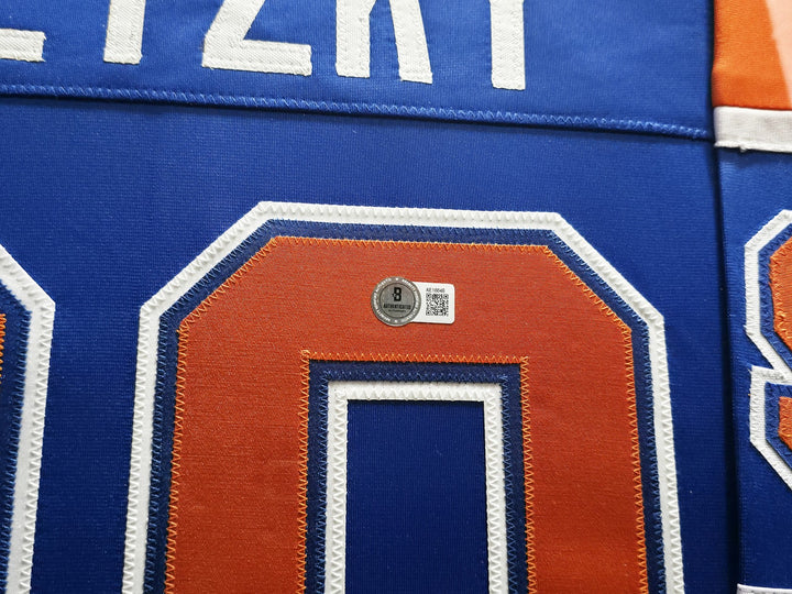 Edmonton Oilers Wayne Gretzky Signed Framed Blue & Orange Jersey Beckett BAS QR