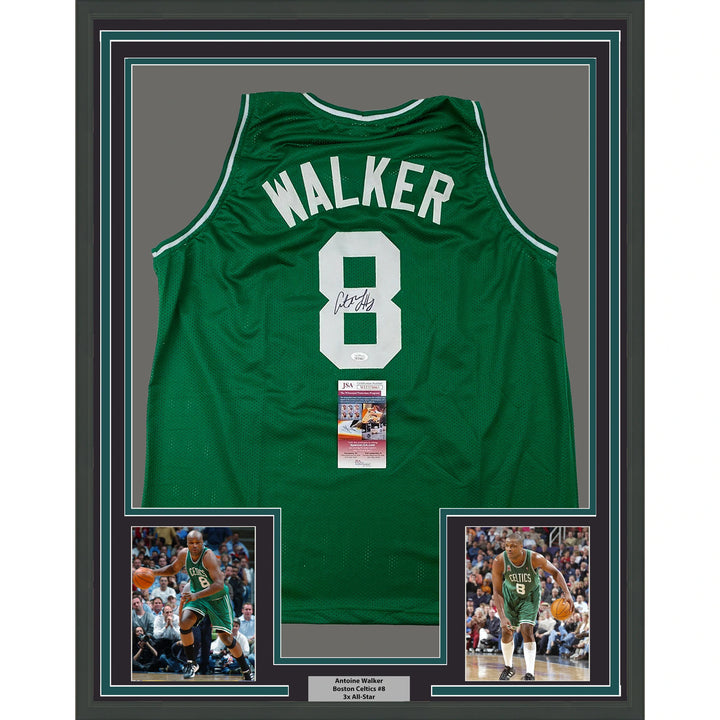 Framed Autographed/Signed Antoine Walker 33x42 Boston Green Jersey JSA COA