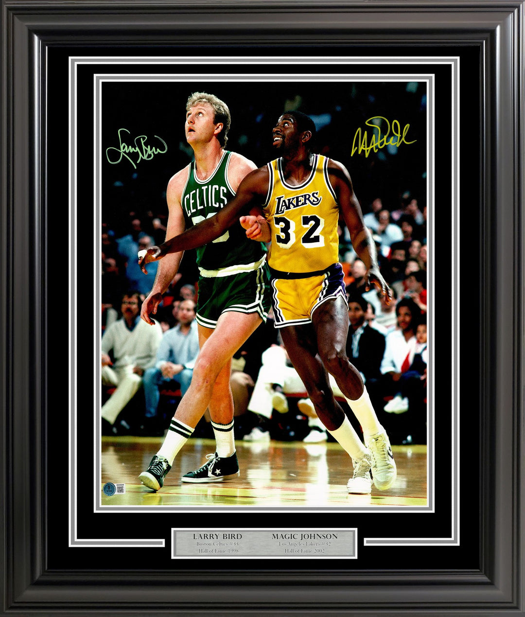 Larry Bird & Magic Johnson Signed Framed 16x20 Photo Beckett BAS Witness