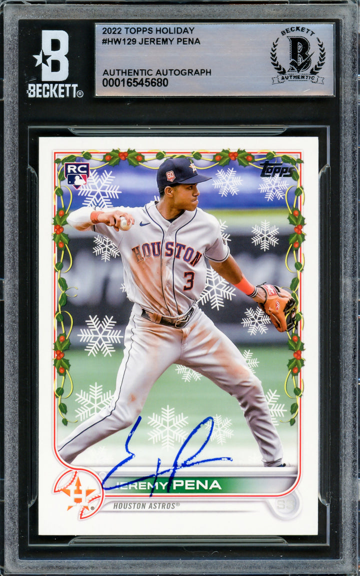 Jeremy Pena Autographed 2022 Topps Holiday Rookie Card Astros Beckett #16545680
