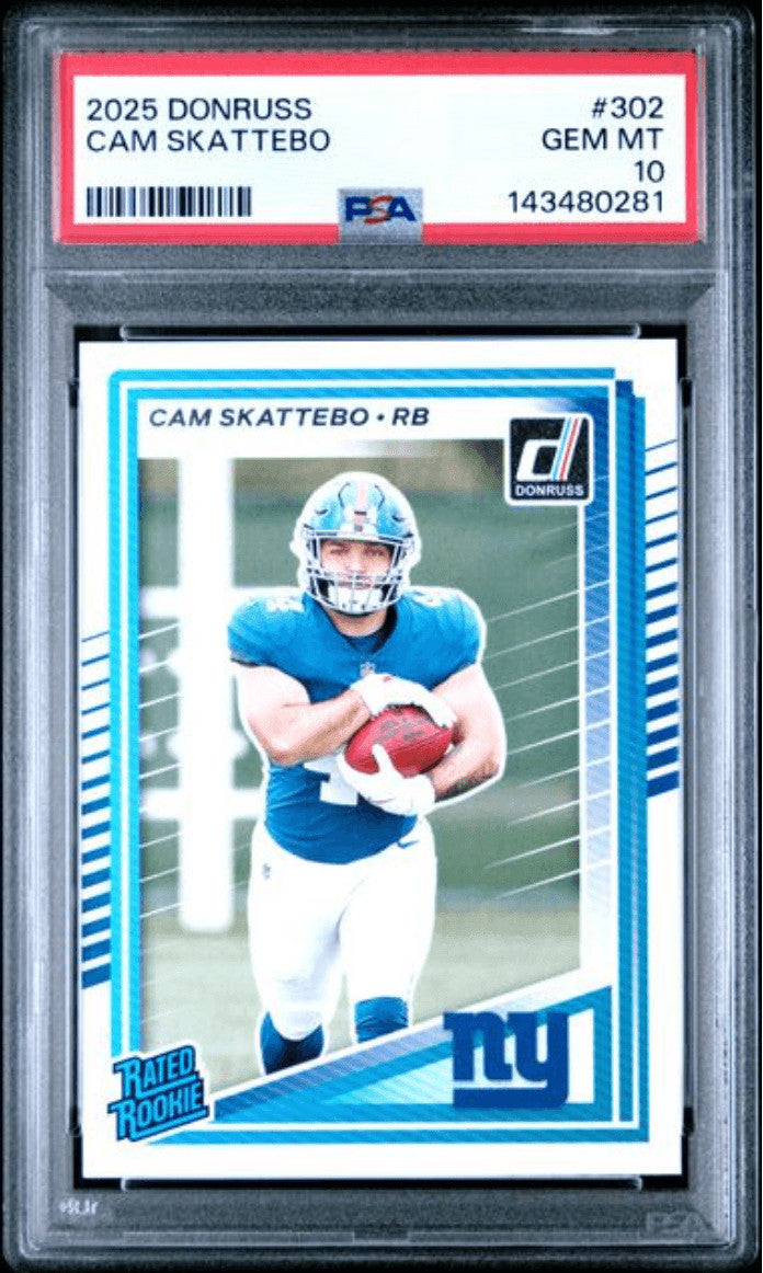 Graded 2025 Panini Donruss Cam Skattebo #302 Rookie RC Football Card PSA 10