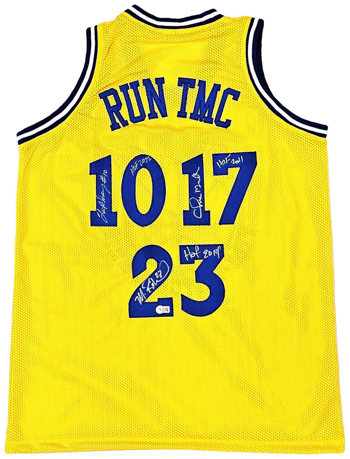 Warriors Chris Mullin Tim Hardaway Mitch Richmond Auto Yellow Jersey Run TMC BAS