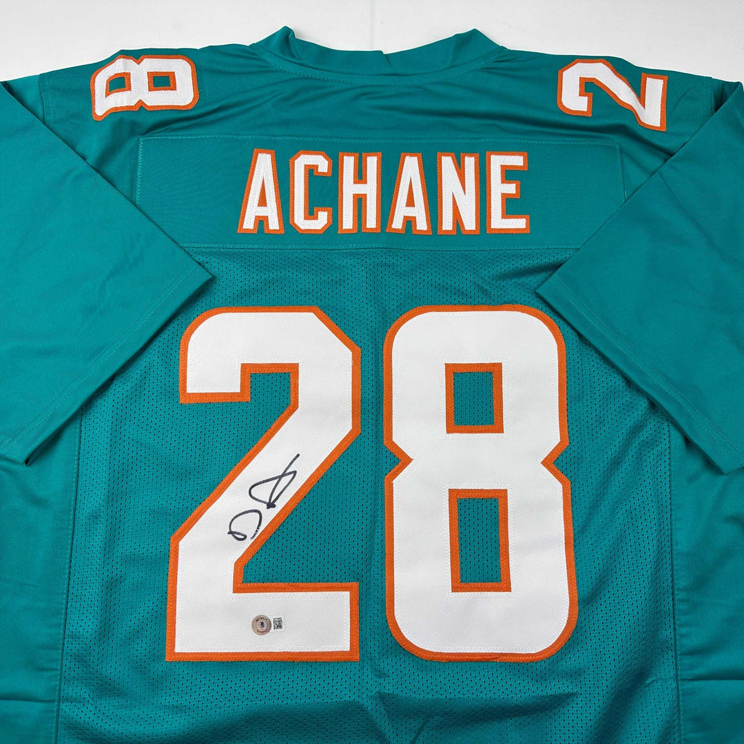 Autographed/Signed De’Von DeVon Achane Miami Teal Jersey Beckett BAS COA