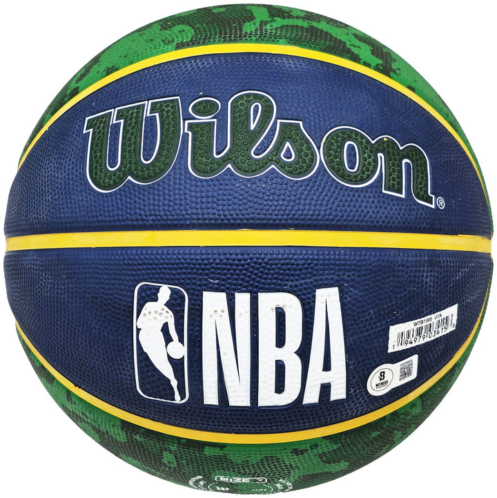 John Stockton Signed Blue & Green Tie-dye Utah Jazz Logo Basketball Beckett Wit