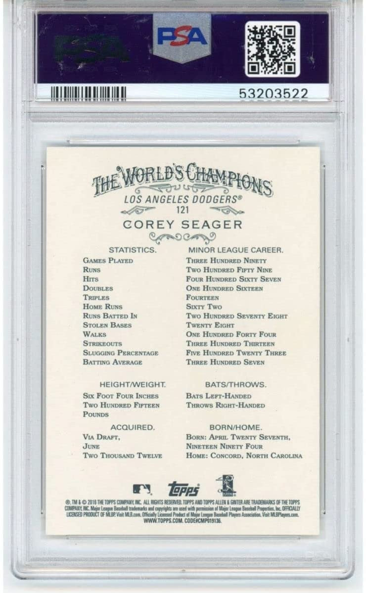 Graded 2016 Topps Allen & Ginter COREY SEAGER #121 Rookie Card PSA 10