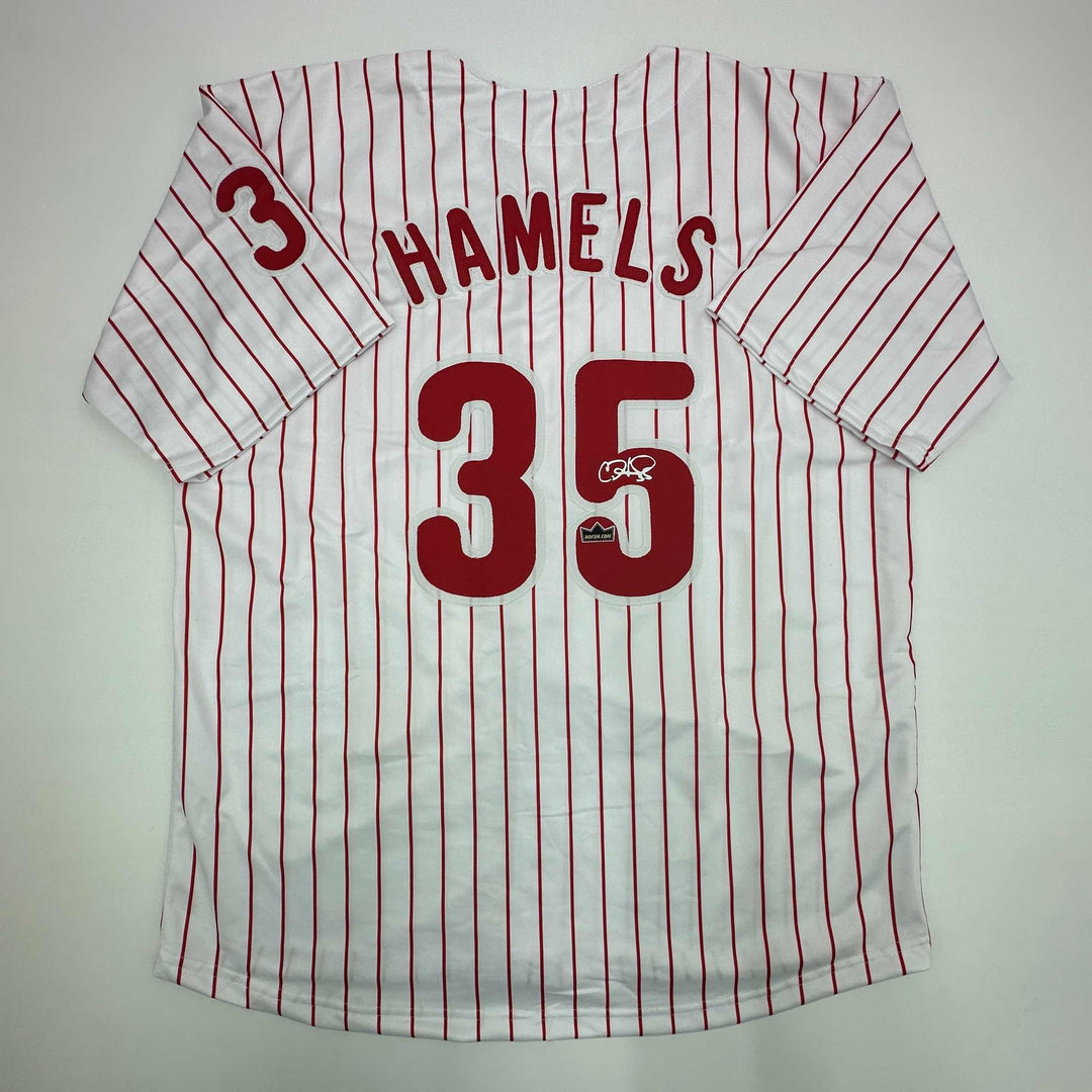 Facsimile Autographed Cole Hamels Philadelphia Pinstripe Reprint Jersey Men's XL