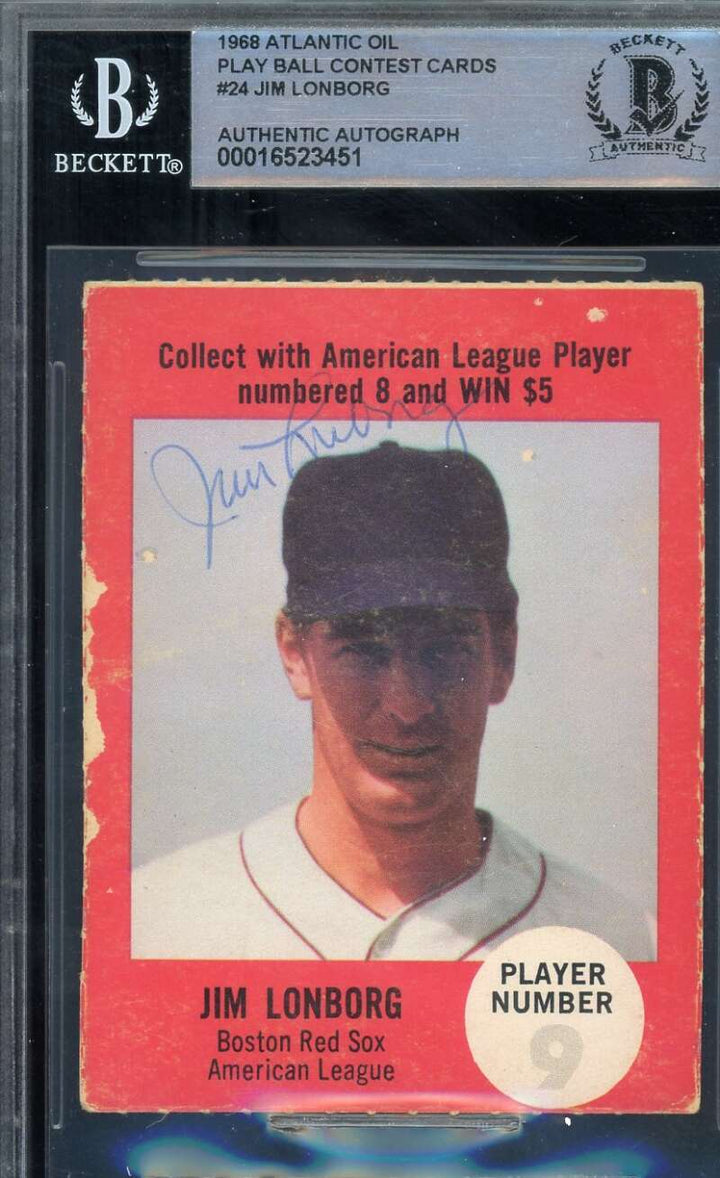 Jim Lonborg Beckett BAS Signed 1968 Atlantic Oil Play Ball Autograph