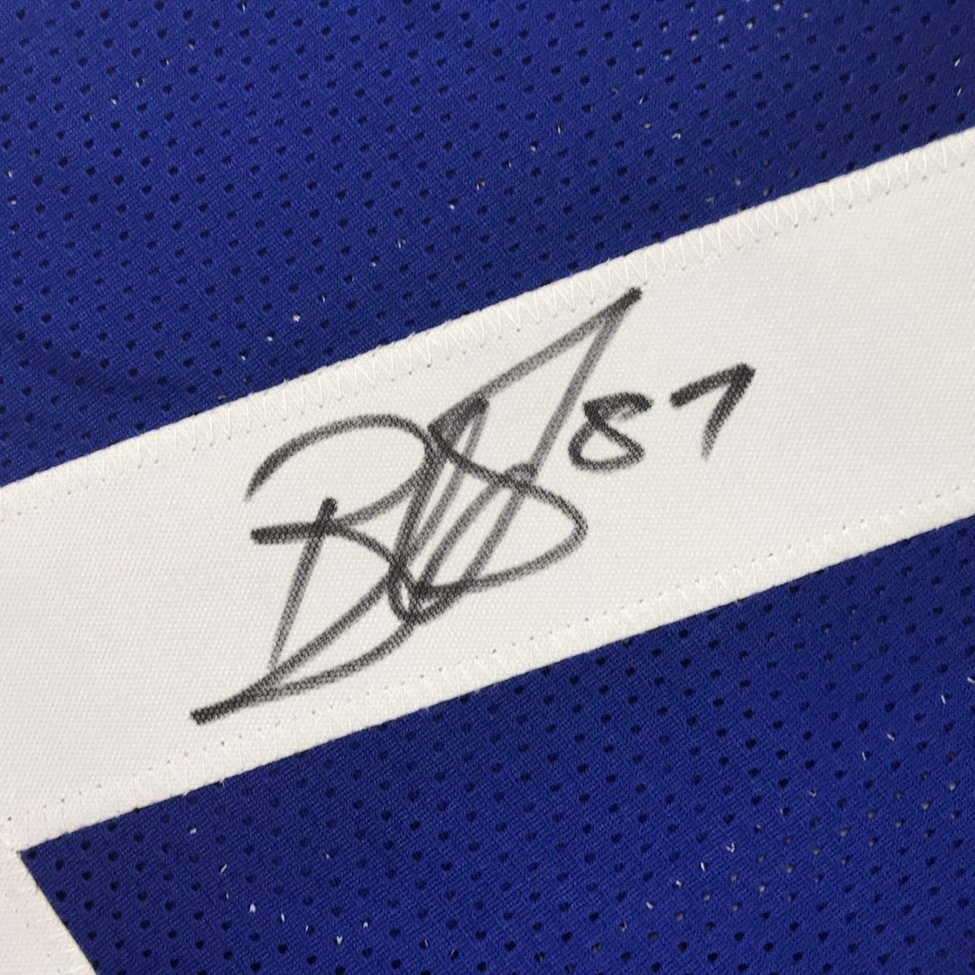 Framed Signed Reggie Wayne 35x39 Indianapolis Blue Jersey JSA COA