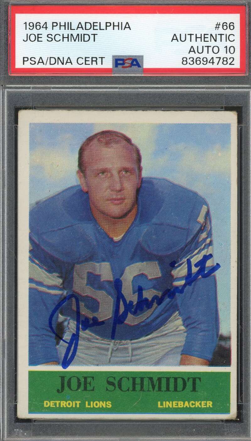 Joe Schmidt Gem Mint 10 PSA DNA Signed 1964 Philadelphia Autograph