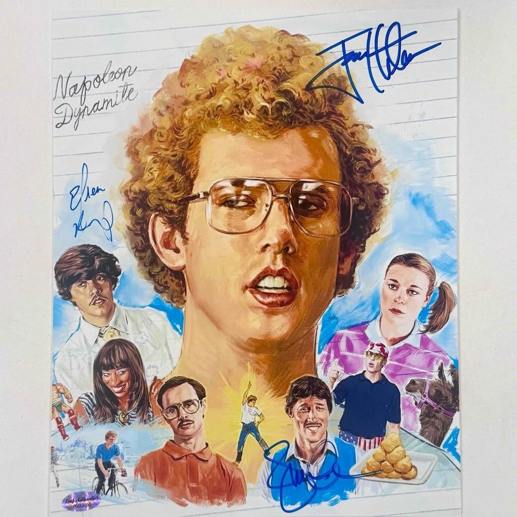 Napoleon Dynamite cast signed 8x10 photo Leaf COA Jon Heder~Gries~Efren Ramirez