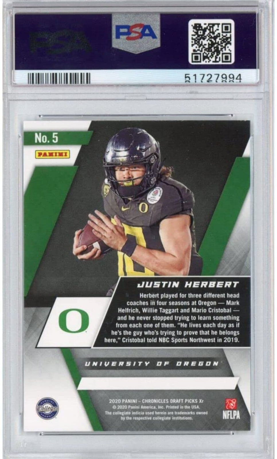 Graded 2020 Panini Chronicles DP Draft Picks Justin Herbert #5 XR Rookie RC Foot