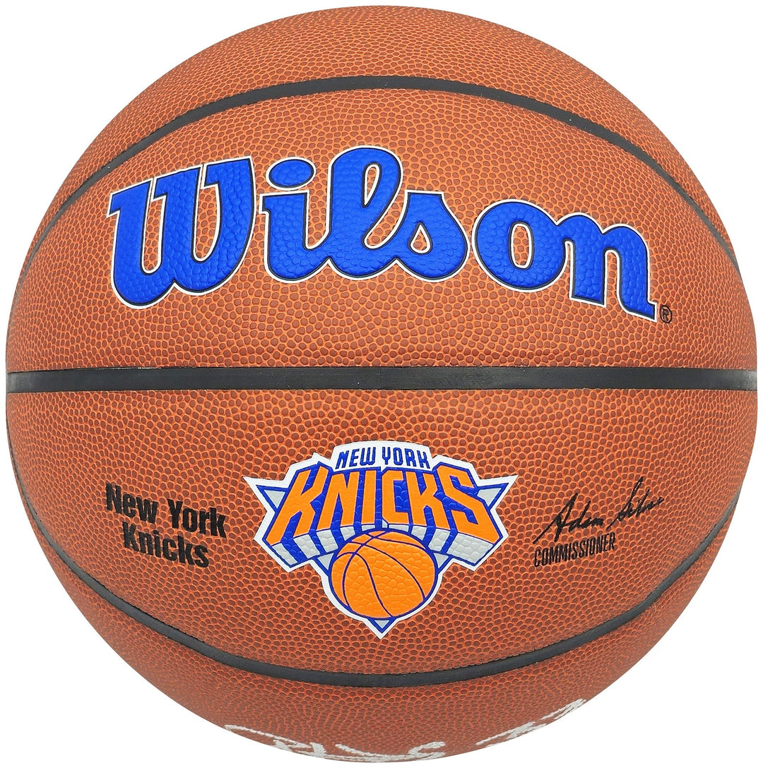 Patrick Ewing Signed Composite Leather Knicks Logo Basketball Beckett Wit