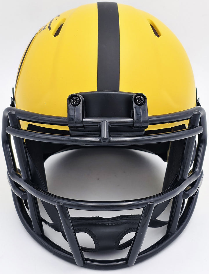 James Harrison Signed Steelers Gold Rave Speed Mini Helmet Beckett Wit