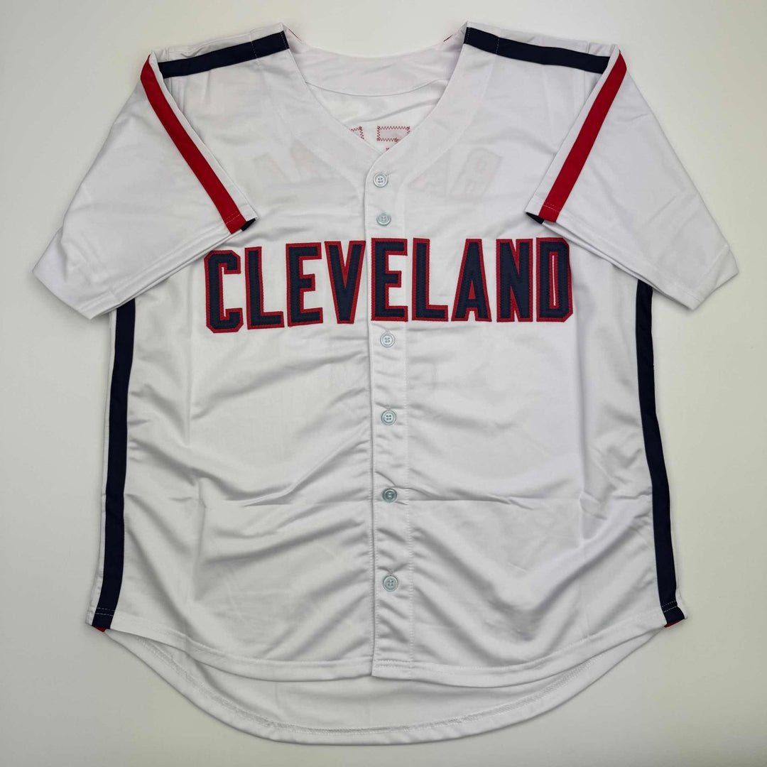 Autographed/Signed Carlos Baerga Cleveland White Jersey Beckett BAS COA