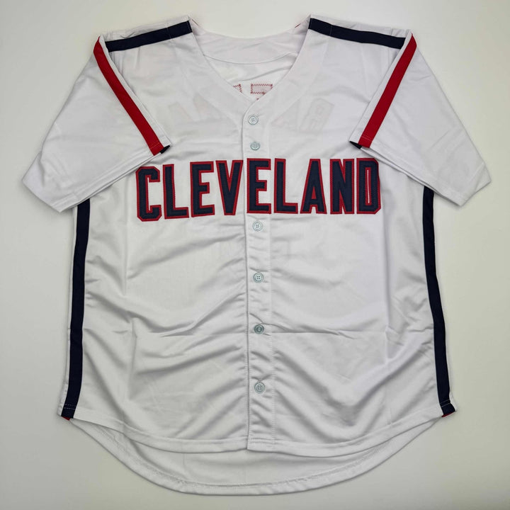 Autographed/Signed Carlos Baerga Cleveland White Jersey Beckett BAS COA