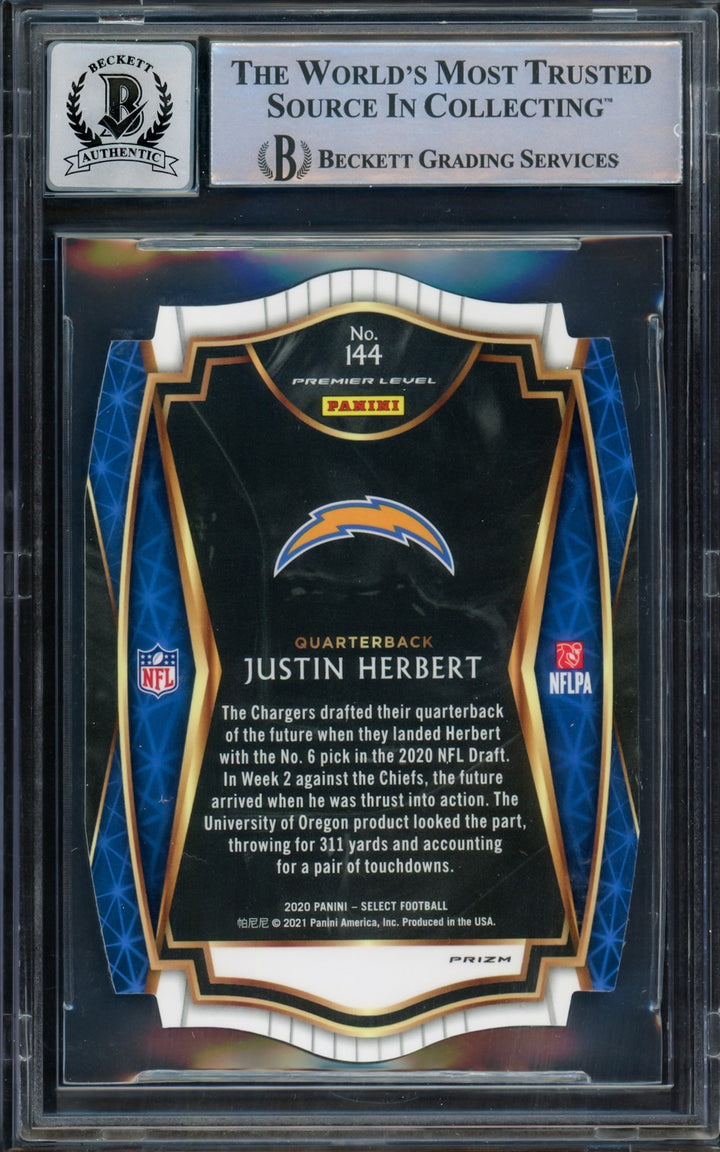 Justin Herbert Signed 2020 Select Prizm Tri Color Die Cut RC 144 Sig 10 Beckett