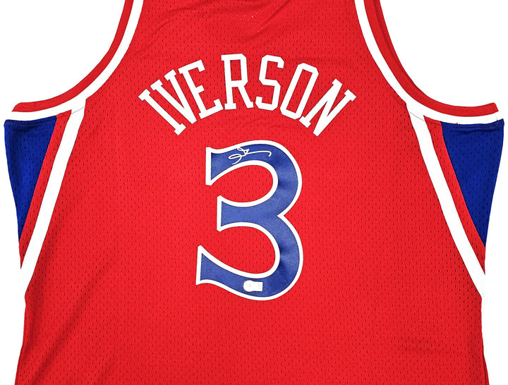 76ers Allen Iverson Auto Red AUTH Mitchell Ness 96 HWC Swingman Jersey XXL BAS
